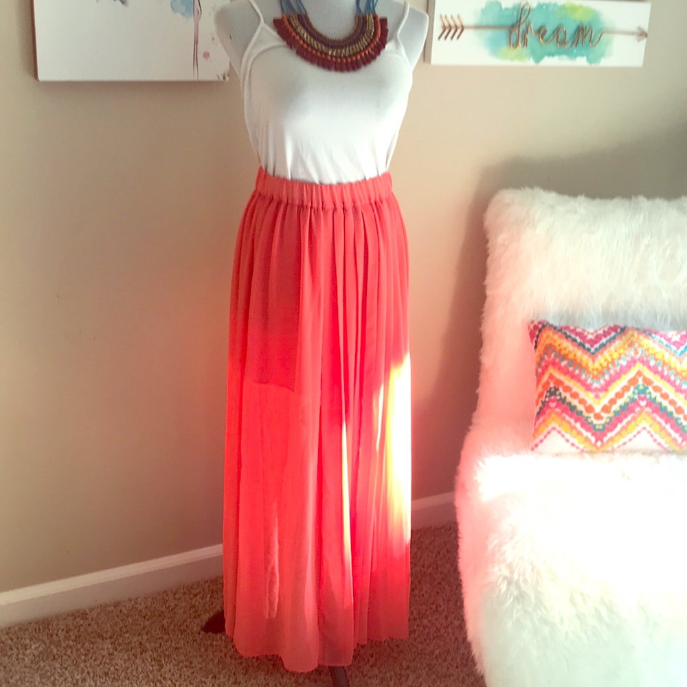 Coral sheer maxi skirt